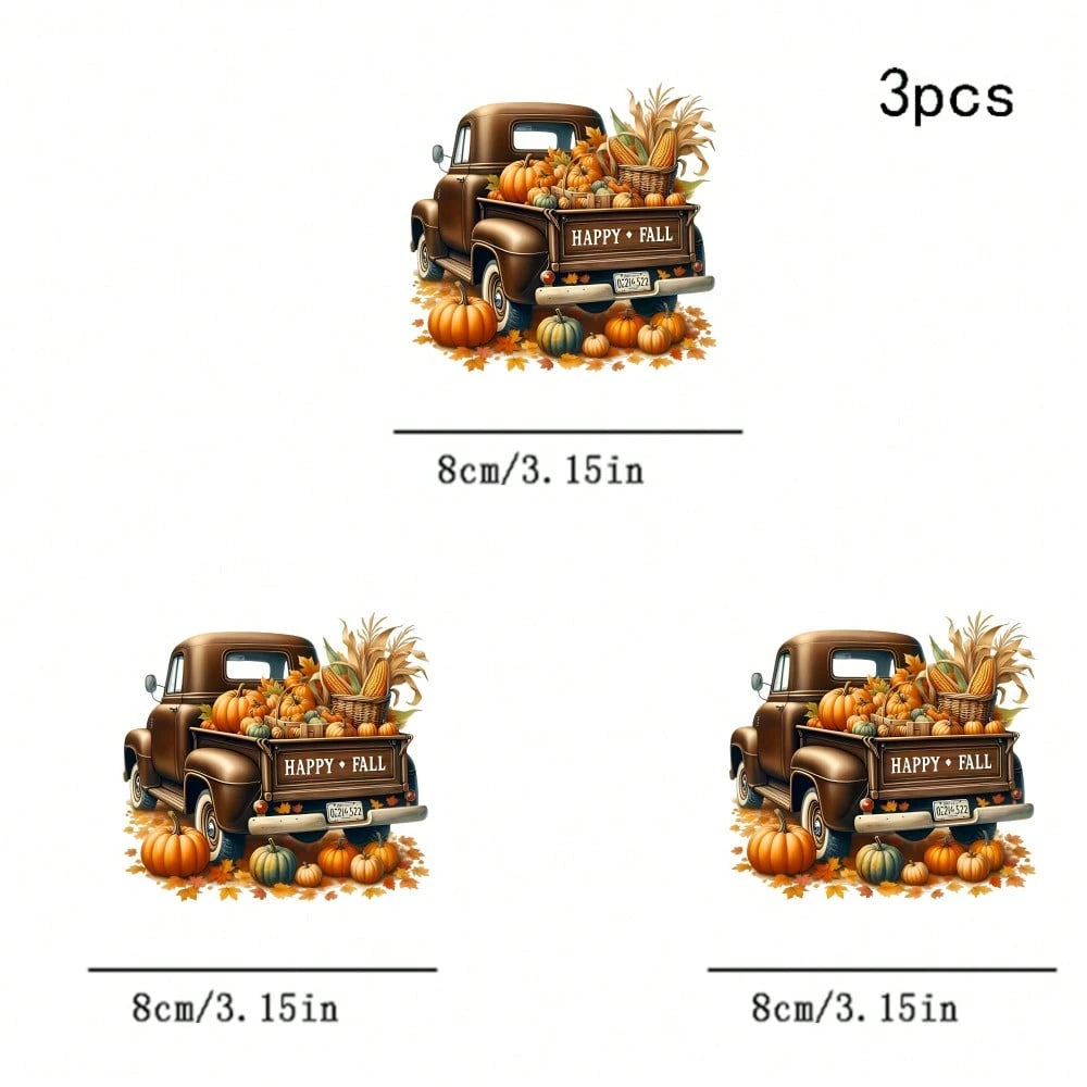 1/2/3pcs Autumn Pumpkin Vintage Iron-On Heat Transfer Stickers "HAPPY FALL" DIY Stickers For Clothing, T-Shirt Making, Pillow Decoration, Apparel Items And Applique