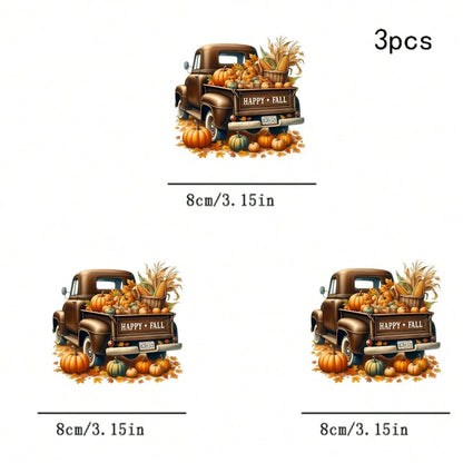 1/2/3pcs Autumn Pumpkin Vintage Iron-On Heat Transfer Stickers "HAPPY FALL" DIY Stickers For Clothing, T-Shirt Making, Pillow Decoration, Apparel Items And Applique