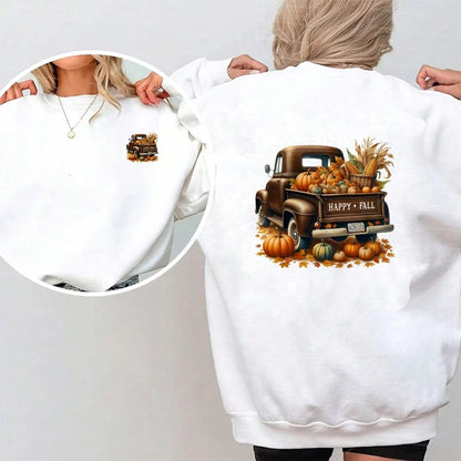 1/2/3pcs Autumn Pumpkin Vintage Iron-On Heat Transfer Stickers "HAPPY FALL" DIY Stickers For Clothing, T-Shirt Making, Pillow Decoration, Apparel Items And Applique
