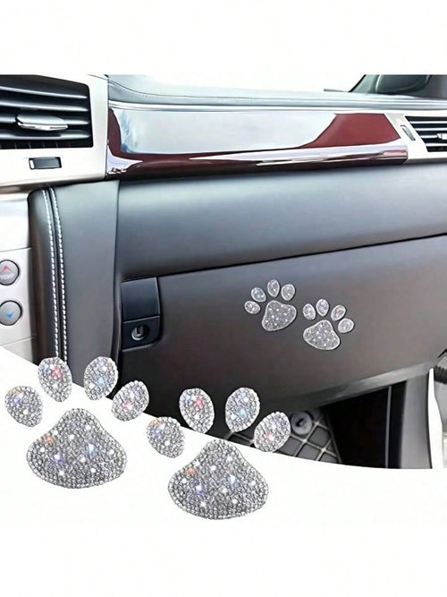1/2/3pcs Car Claw Print Rhinestone Stickers, Shiny Silver, Can Be Pasted Inside/Outside Vehicle, Fits Windows & Bumpers, Cute Design To Enhance Appearance, Car Decor Accessories