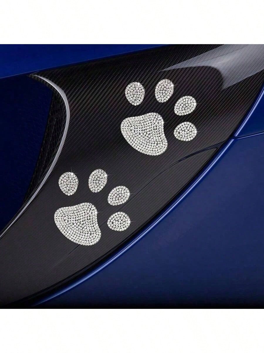 1/2/3pcs Car Claw Print Rhinestone Stickers, Shiny Silver, Can Be Pasted Inside/Outside Vehicle, Fits Windows & Bumpers, Cute Design To Enhance Appearance, Car Decor Accessories