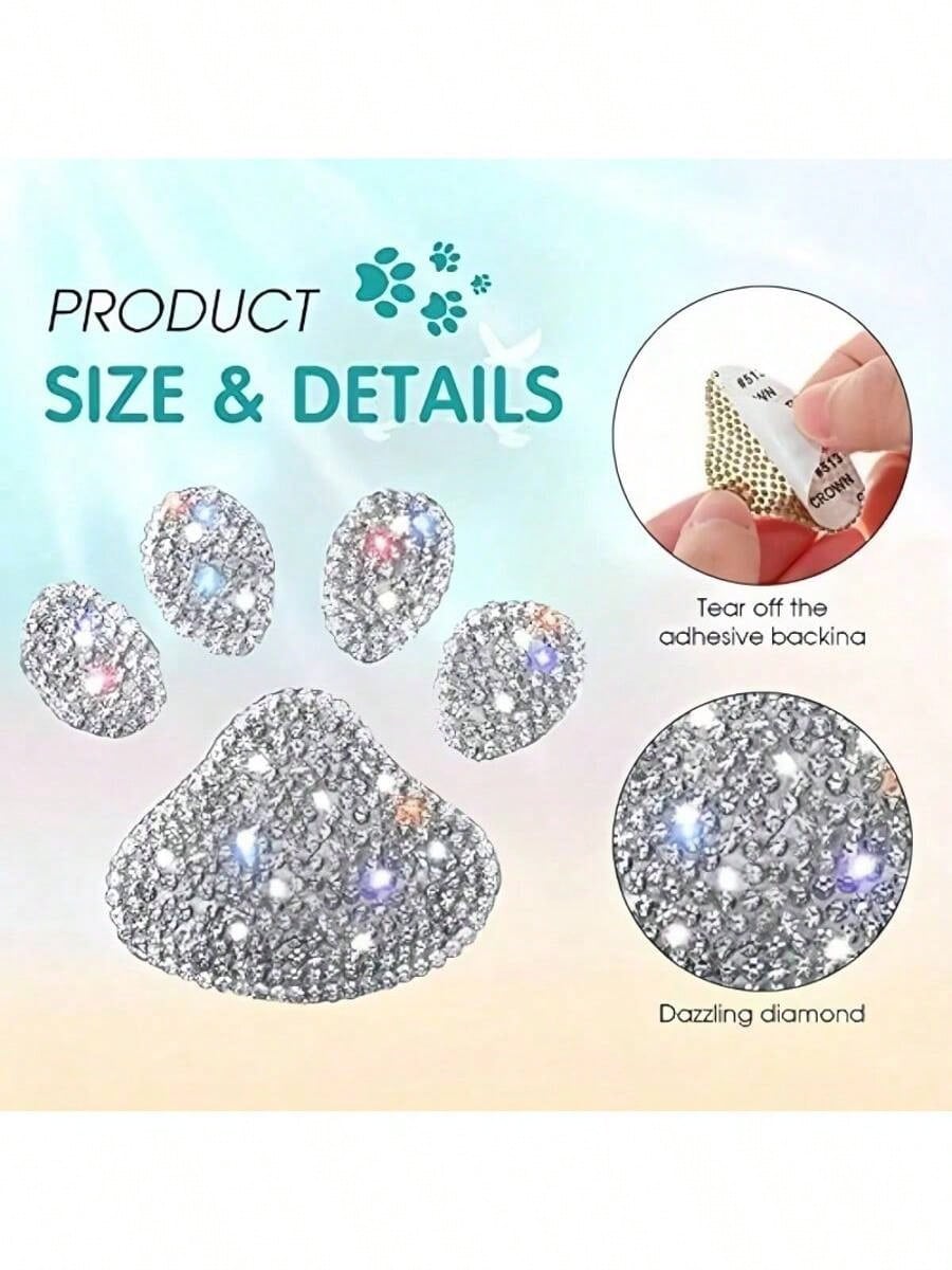 1/2/3pcs Car Claw Print Rhinestone Stickers, Shiny Silver, Can Be Pasted Inside/Outside Vehicle, Fits Windows & Bumpers, Cute Design To Enhance Appearance, Car Decor Accessories