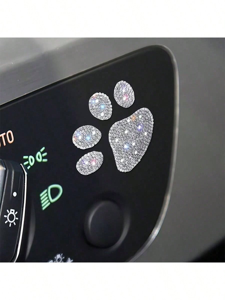 1/2/3pcs Car Claw Print Rhinestone Stickers, Shiny Silver, Can Be Pasted Inside/Outside Vehicle, Fits Windows & Bumpers, Cute Design To Enhance Appearance, Car Decor Accessories