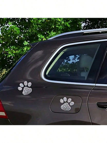 1/2/3pcs Car Claw Print Rhinestone Stickers, Shiny Silver, Can Be Pasted Inside/Outside Vehicle, Fits Windows & Bumpers, Cute Design To Enhance Appearance, Car Decor Accessories