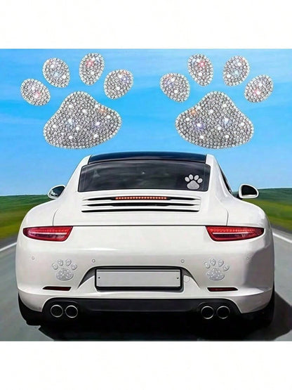 1/2/3pcs Car Claw Print Rhinestone Stickers, Shiny Silver, Can Be Pasted Inside/Outside Vehicle, Fits Windows & Bumpers, Cute Design To Enhance Appearance, Car Decor Accessories