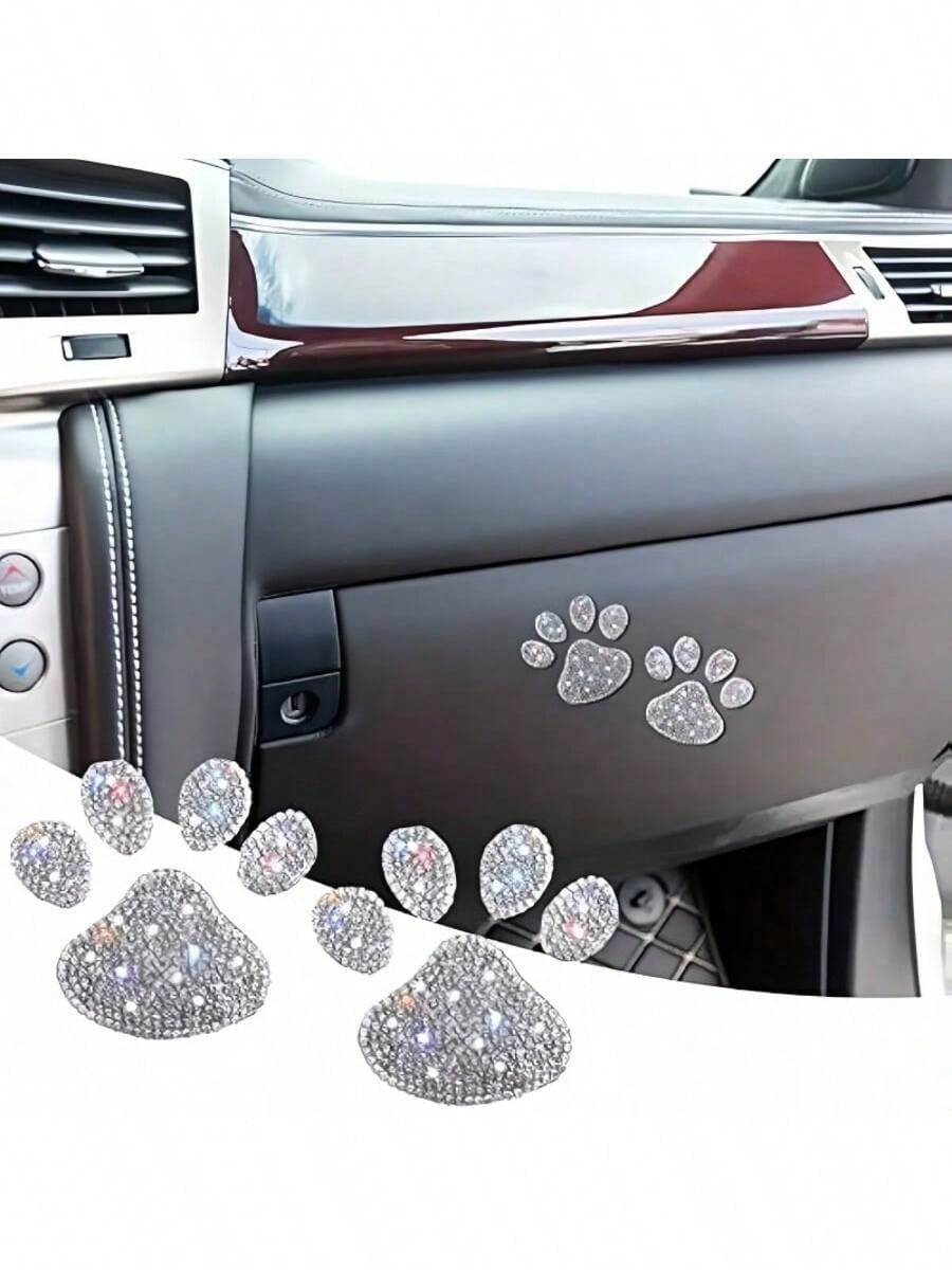 1/2/3pcs Car Claw Print Rhinestone Stickers, Shiny Silver, Can Be Pasted Inside/Outside Vehicle, Fits Windows & Bumpers, Cute Design To Enhance Appearance, Car Decor Accessories