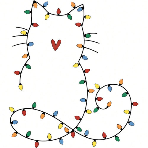1/2/3PCS Durable Washable Heat Transfer Vinyl, Colorful Christmas Light Outline Cat Silhouette With Red Heart Chest Minimalist Line Style Christmas Pet Pattern, Heat Transfer Sticker, Iron-On Transfer