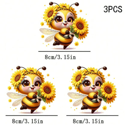 1/2/3PCS Durable Washable Iron-On Transfer, Cartoon Plush Bee Wearing Sunflower Holding Bouquet Pattern Color Block Heat Transfer, Vinyl Print, Heat Transfer Sticker, Iron-On Transfer Iron-On Sticker