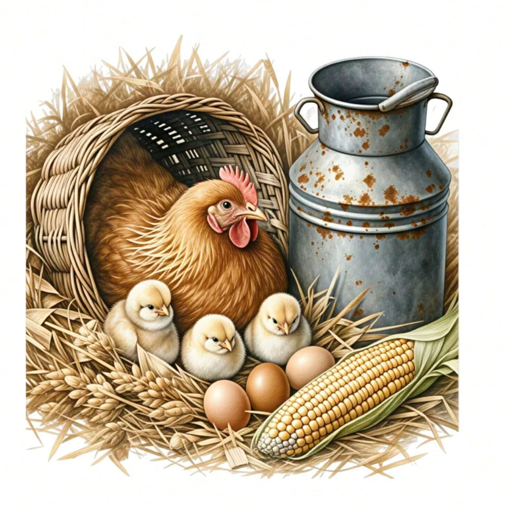 1/2/3pcs Farm Theme Heat Transfer Stickers| Country Style Hen & Chick DIY Heat Transfer Decals, Suitable For T-Shirts, Sweatshirts, Sweaters, Canvas Bags, Warm & Vintage