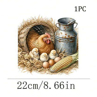 1/2/3pcs Farm Theme Heat Transfer Stickers| Country Style Hen & Chick DIY Heat Transfer Decals, Suitable For T-Shirts, Sweatshirts, Sweaters, Canvas Bags, Warm & Vintage