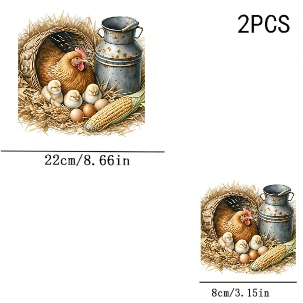 1/2/3pcs Farm Theme Heat Transfer Stickers| Country Style Hen & Chick DIY Heat Transfer Decals, Suitable For T-Shirts, Sweatshirts, Sweaters, Canvas Bags, Warm & Vintage