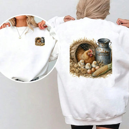 1/2/3pcs Farm Theme Heat Transfer Stickers| Country Style Hen & Chick DIY Heat Transfer Decals, Suitable For T-Shirts, Sweatshirts, Sweaters, Canvas Bags, Warm & Vintage