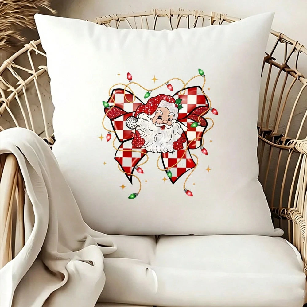 1/2/3pcs Red & White Checkerboard Glitter Bow Santa Claus Christmas Star Heat Transfer Sticker, American Cute Christmas DIY Print, Suitable For T-Shirt, Sweatshirt, Canvas Bag, Pillow