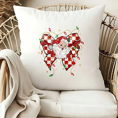 1/2/3pcs Red & White Checkerboard Glitter Bow Santa Claus Christmas Star Heat Transfer Sticker, American Cute Christmas DIY Print, Suitable For T-Shirt, Sweatshirt, Canvas Bag, Pillow