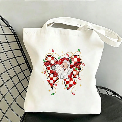 1/2/3pcs Red & White Checkerboard Glitter Bow Santa Claus Christmas Star Heat Transfer Sticker, American Cute Christmas DIY Print, Suitable For T-Shirt, Sweatshirt, Canvas Bag, Pillow