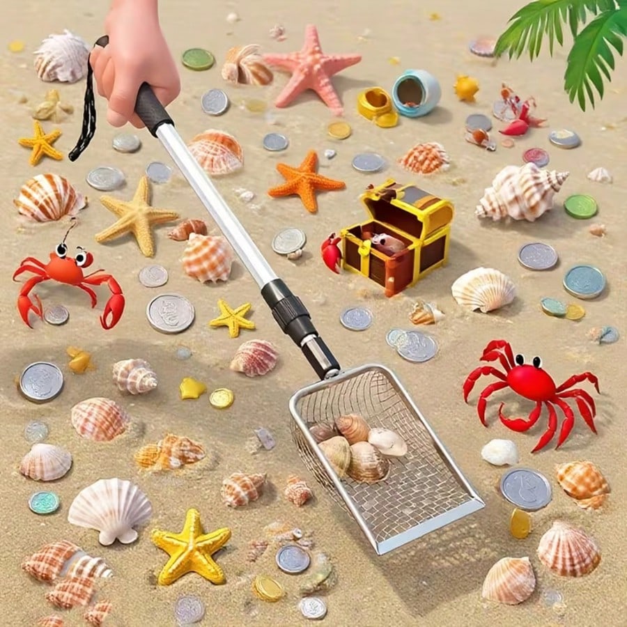 1/2/3pcs Telescopic Beach Sand Scoop, Metal Mesh Sand Sifter Shovel With Long Handle For Shells, Coins, Treasure Hunting & Outdoor Beach Use