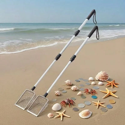 1/2/3pcs Telescopic Beach Sand Scoop, Metal Mesh Sand Sifter Shovel With Long Handle For Shells, Coins, Treasure Hunting & Outdoor Beach Use