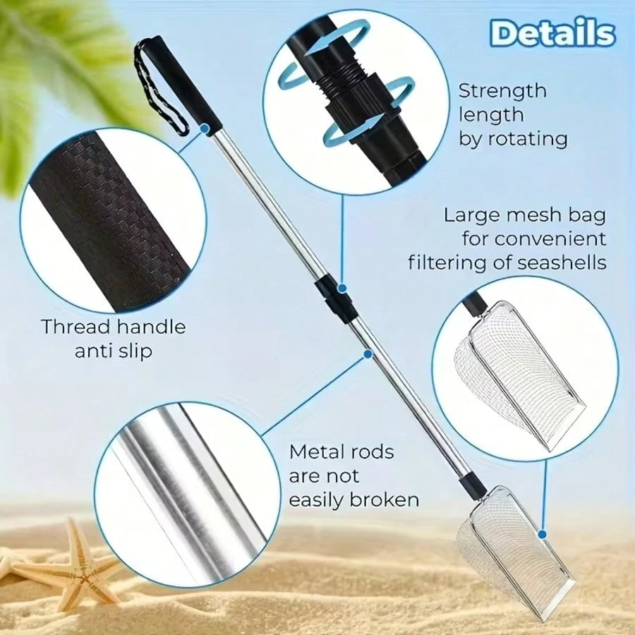 1/2/3pcs Telescopic Beach Sand Scoop, Metal Mesh Sand Sifter Shovel With Long Handle For Shells, Coins, Treasure Hunting & Outdoor Beach Use