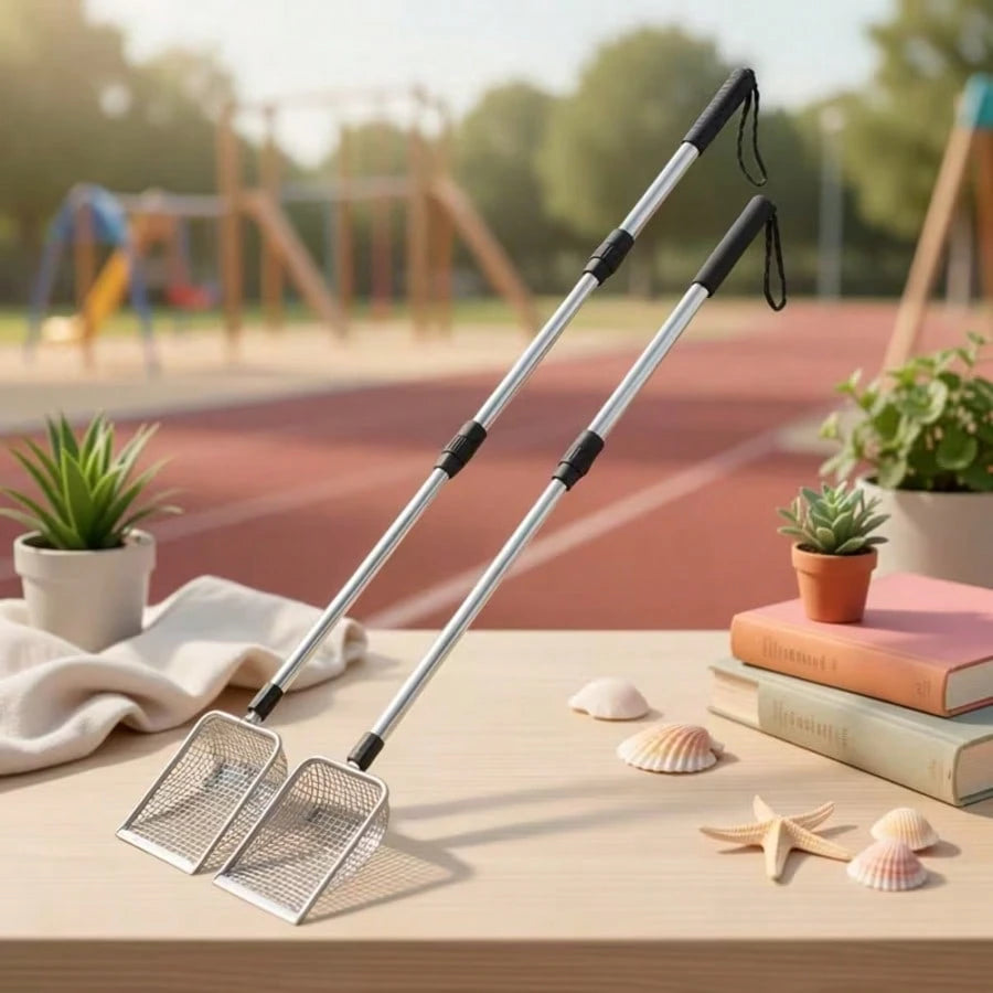 1/2/3pcs Telescopic Beach Sand Scoop, Metal Mesh Sand Sifter Shovel With Long Handle For Shells, Coins, Treasure Hunting & Outdoor Beach Use