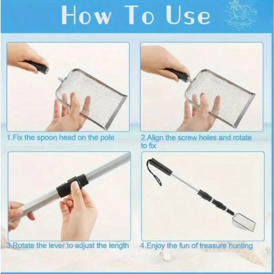 1/2/3pcs Telescopic Beach Sand Scoop, Metal Mesh Sand Sifter Shovel With Long Handle For Shells, Coins, Treasure Hunting & Outdoor Beach Use