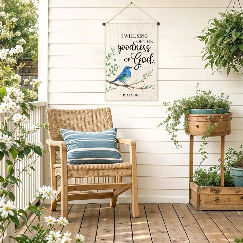 1/2/4/6pcs I Will Sing Of Goodness Of God. Psalms 89:1 Garden Double-Sided Yard Outdoor Decoration 12*18 Inch, Christian Bluebird Outdoor Yard Garden Religious Home Decor