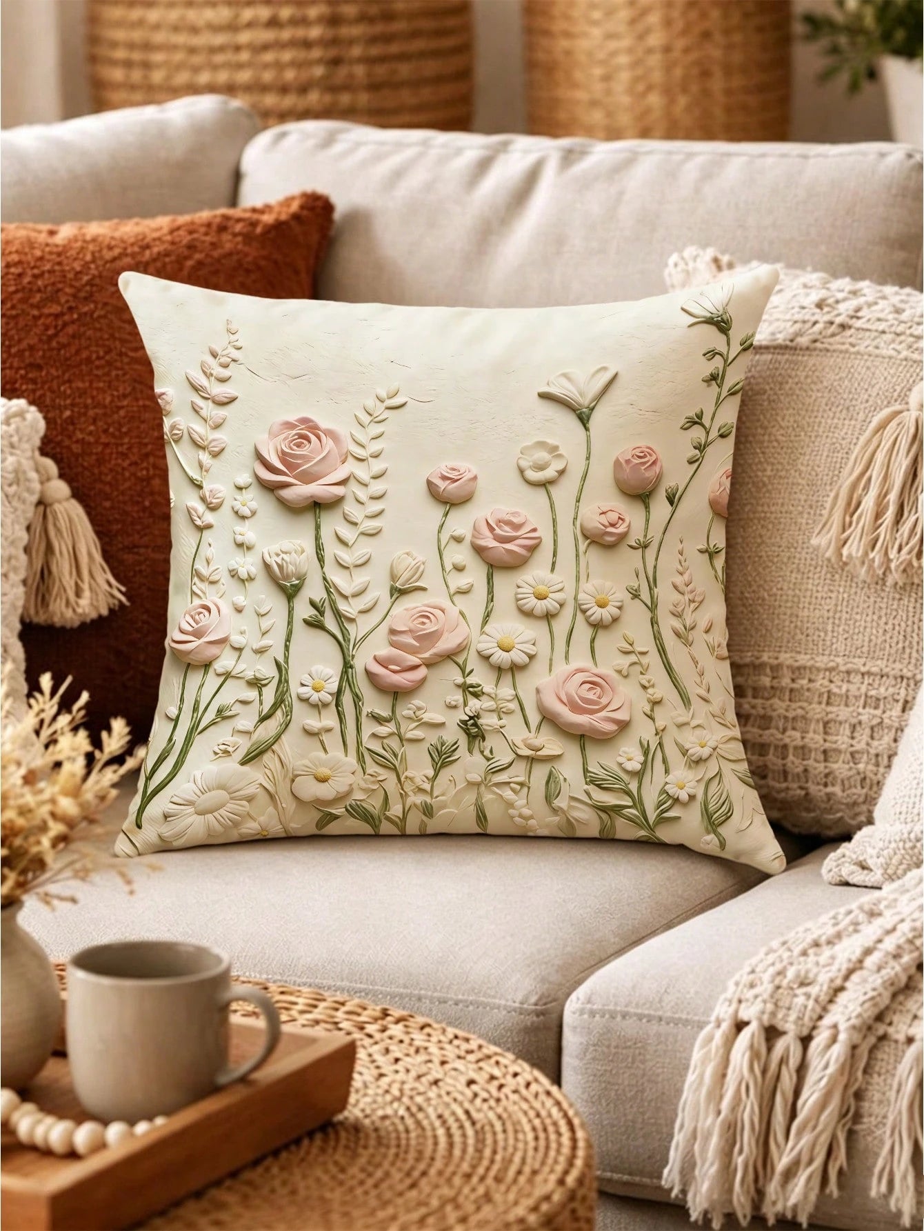 1/2/4pcs 2D Floral Print Decorative Pillow Covers, Soft Luxury French Style, Suitable For Daily Home Use/Soft & Comfortable Pillow Covers, Single-Sided Without Insert, Machine Washable