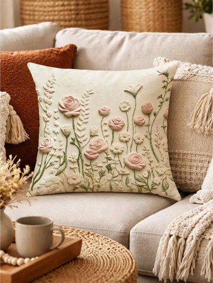 1/2/4pcs 2D Floral Print Decorative Pillow Covers, Soft Luxury French Style, Suitable For Daily Home Use/Soft & Comfortable Pillow Covers, Single-Sided Without Insert, Machine Washable