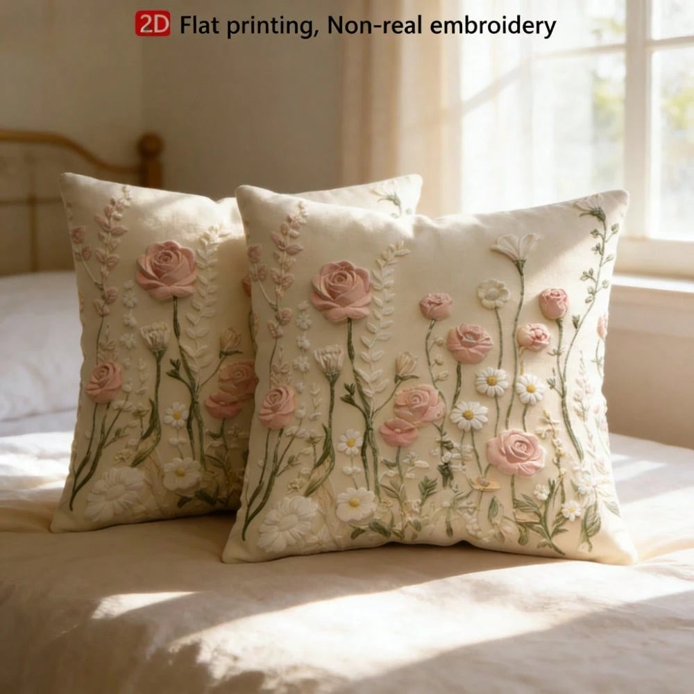 1/2/4pcs 2D Floral Print Decorative Pillow Covers, Soft Luxury French Style, Suitable For Daily Home Use/Soft & Comfortable Pillow Covers, Single-Sided Without Insert, Machine Washable
