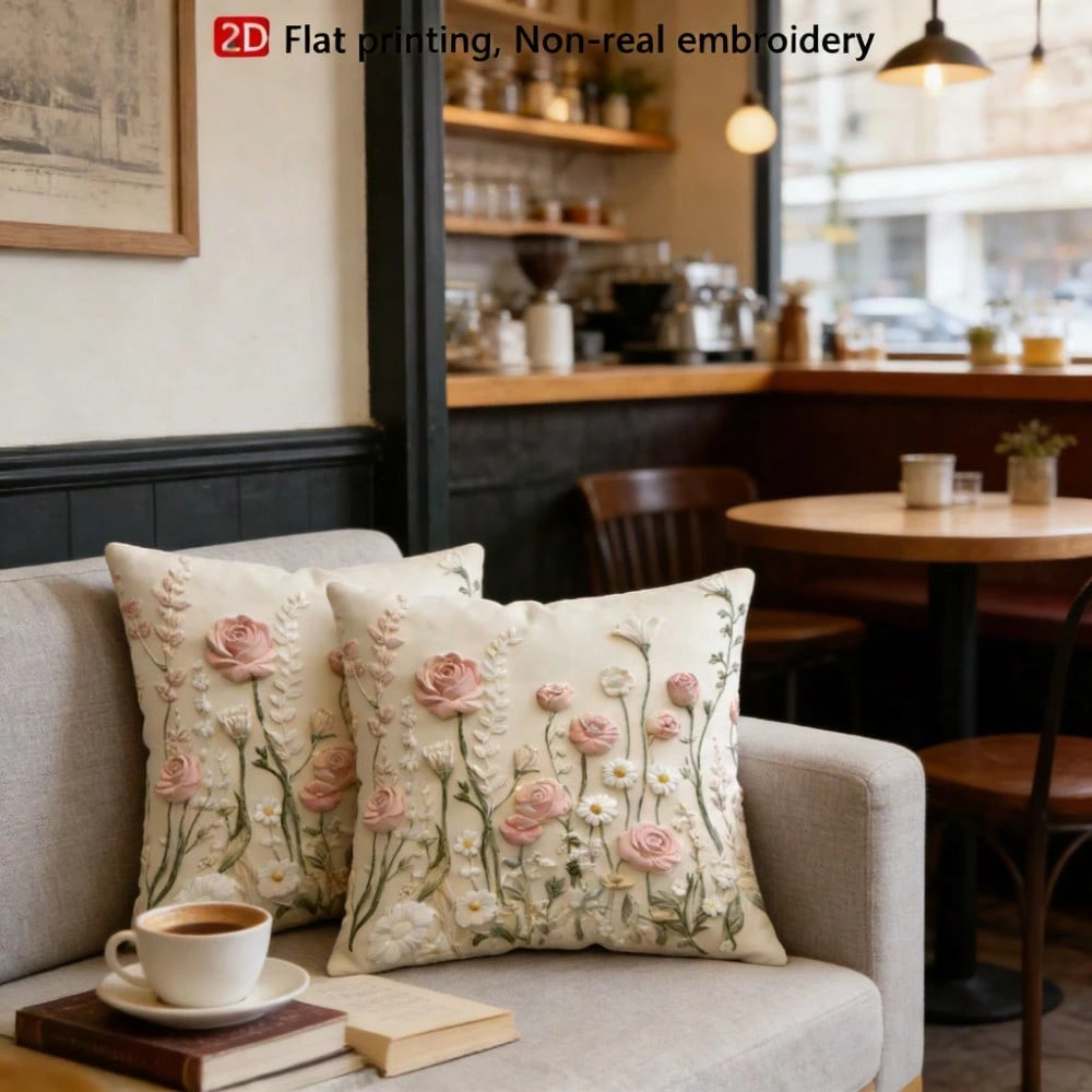 1/2/4pcs 2D Floral Print Decorative Pillow Covers, Soft Luxury French Style, Suitable For Daily Home Use/Soft & Comfortable Pillow Covers, Single-Sided Without Insert, Machine Washable