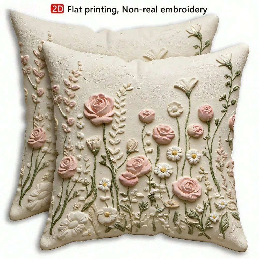 1/2/4pcs 2D Floral Print Decorative Pillow Covers, Soft Luxury French Style, Suitable For Daily Home Use/Soft & Comfortable Pillow Covers, Single-Sided Without Insert, Machine Washable