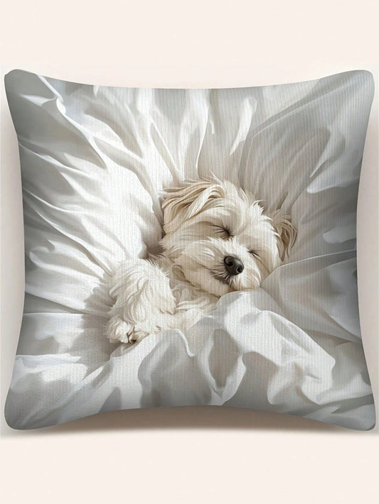 1/2/4pcs Vintage Style Maltese Dog Pillow Cover, Single-Sided Print, Machine Washable, Zipper Closure, Woven Polyester, Decorative Cushion Case For Various Room Types- Ideal For Christmas, New Year