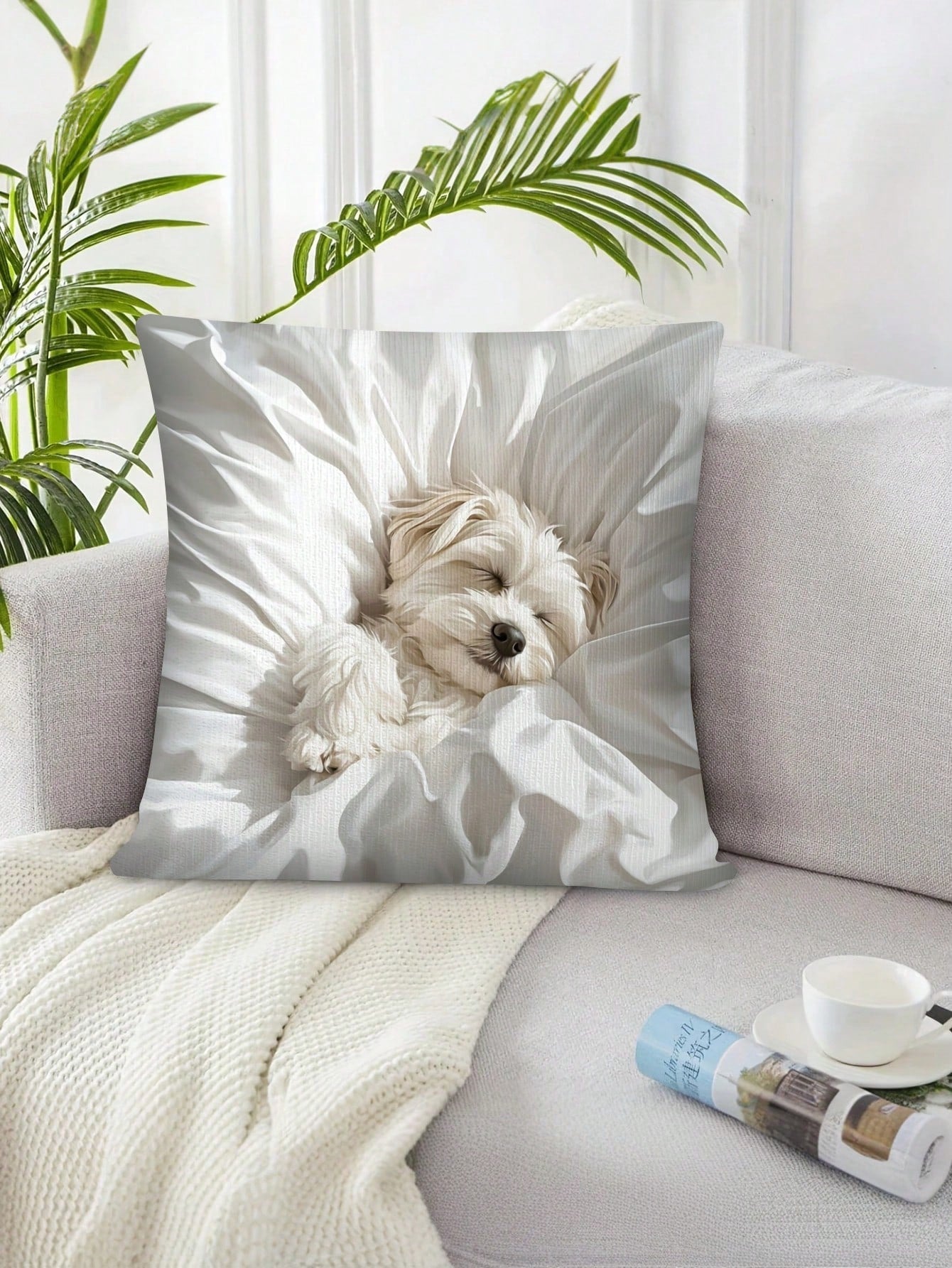 1/2/4pcs Vintage Style Maltese Dog Pillow Cover, Single-Sided Print, Machine Washable, Zipper Closure, Woven Polyester, Decorative Cushion Case For Various Room Types- Ideal For Christmas, New Year