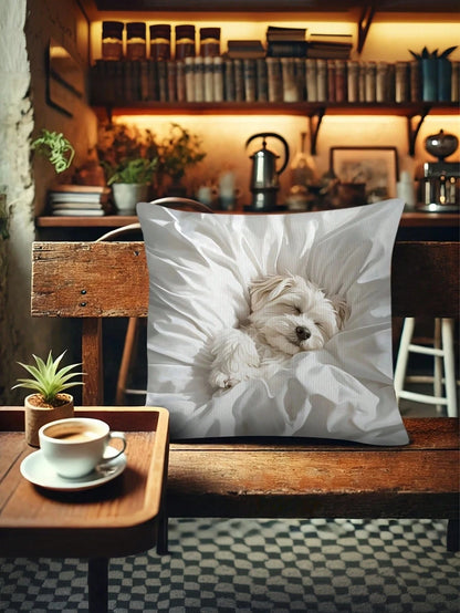 1/2/4pcs Vintage Style Maltese Dog Pillow Cover, Single-Sided Print, Machine Washable, Zipper Closure, Woven Polyester, Decorative Cushion Case For Various Room Types- Ideal For Christmas, New Year