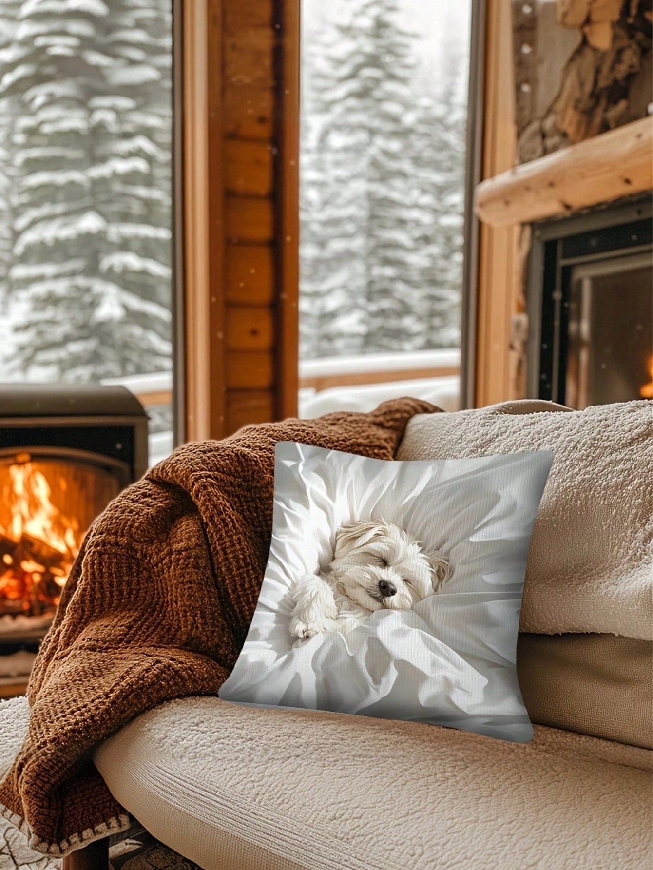 1/2/4pcs Vintage Style Maltese Dog Pillow Cover, Single-Sided Print, Machine Washable, Zipper Closure, Woven Polyester, Decorative Cushion Case For Various Room Types- Ideal For Christmas, New Year