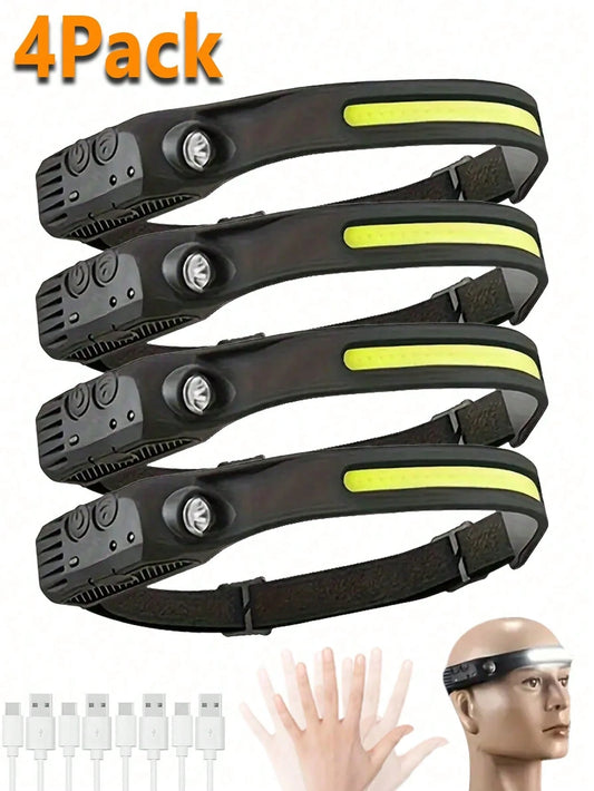 1/2/4pcs Waterproof Rechargeable Headlamp, 5 Ultra-Bright LED Lights, 4 Lighting Modes, Built-In 18650 Lithium Battery 600mAh, Powerful Flashlight, Suitable For Fishing, Night Riding, Adjustable Head