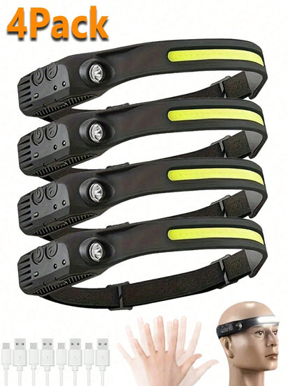 1/2/4pcs Waterproof Rechargeable Headlamp, 5 Ultra-Bright LED Lights, 4 Lighting Modes, Built-In 18650 Lithium Battery 600mAh, Powerful Flashlight, Suitable For Fishing, Night Riding, Adjustable Head