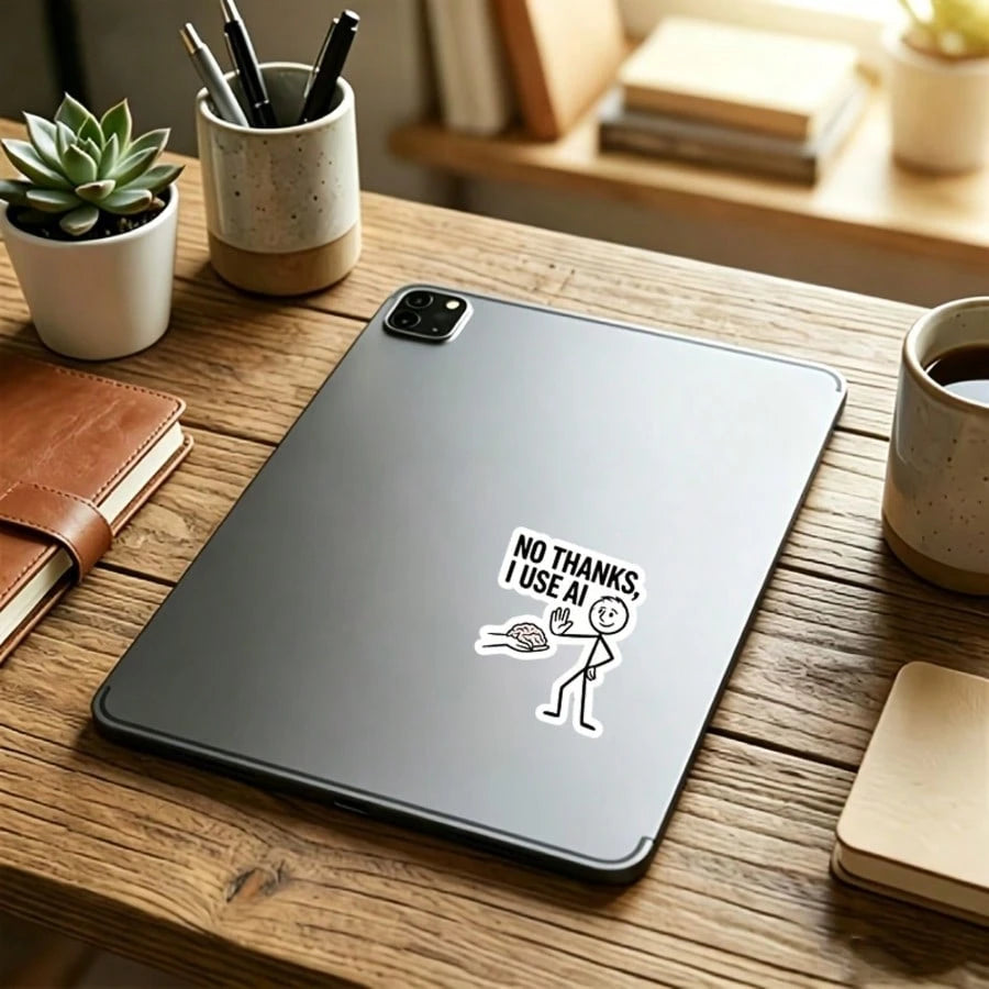 1/2/5 Pcs No Thanks I Use AI Meme Sticker.--Waterproof Vinyl Creative Stickers, Multi-Purpose With Scratch-Resistant Function, Suitable For Laptops, Water Cups, Phones, Bags, Cars, Guitars, Etc. Highl