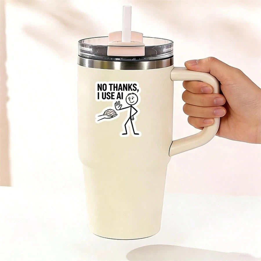 1/2/5 Pcs No Thanks I Use AI Meme Sticker.--Waterproof Vinyl Creative Stickers, Multi-Purpose With Scratch-Resistant Function, Suitable For Laptops, Water Cups, Phones, Bags, Cars, Guitars, Etc. Highl