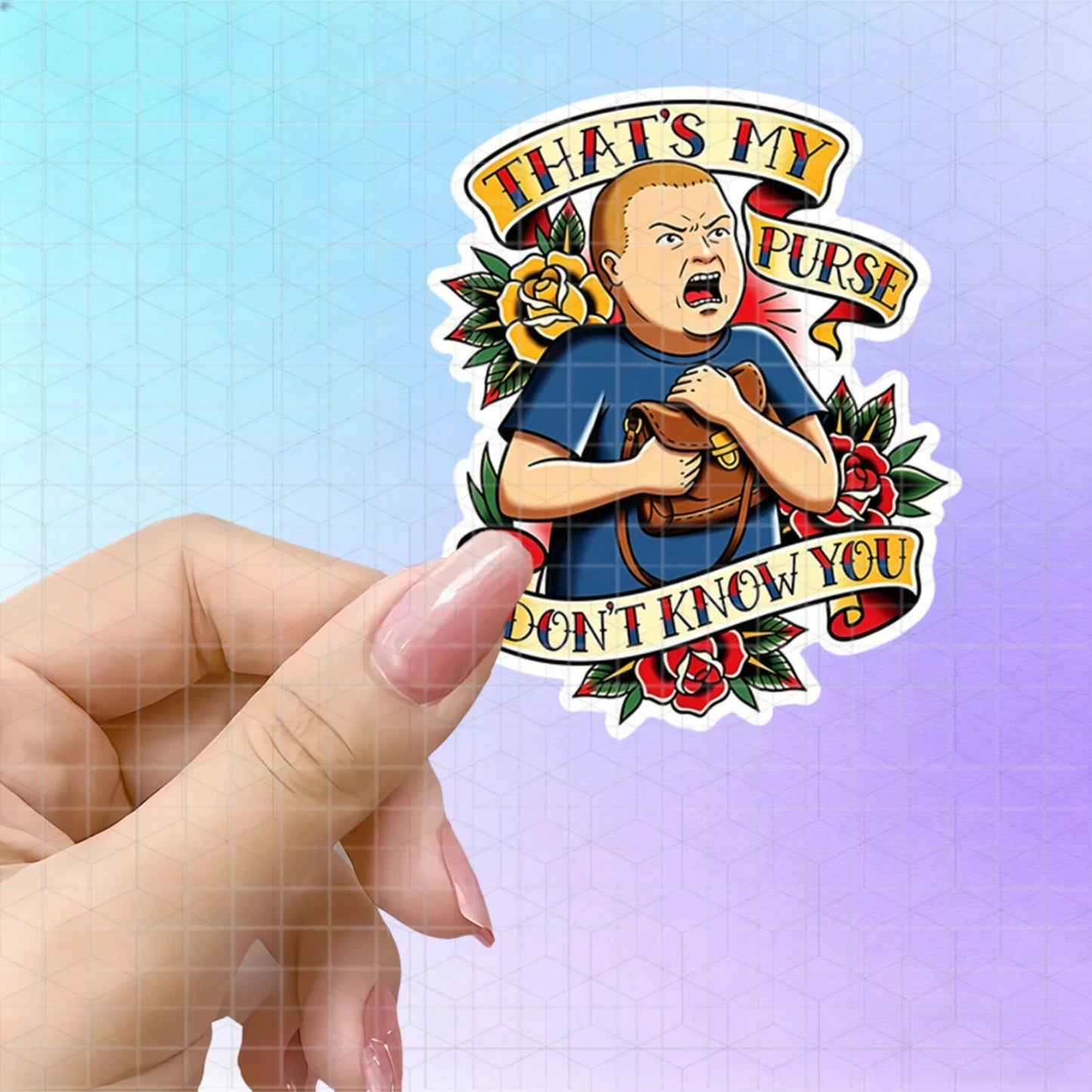 1/2/5pcs "This Is My Bag! I Don't Know You" Vinyl Stickers, Classic Old School Tattoo Style Rose Design,Suitable For Laptops, Water Bottles, And Notebooks,Vintage Art Decor Stickers For Teen Adult Gif