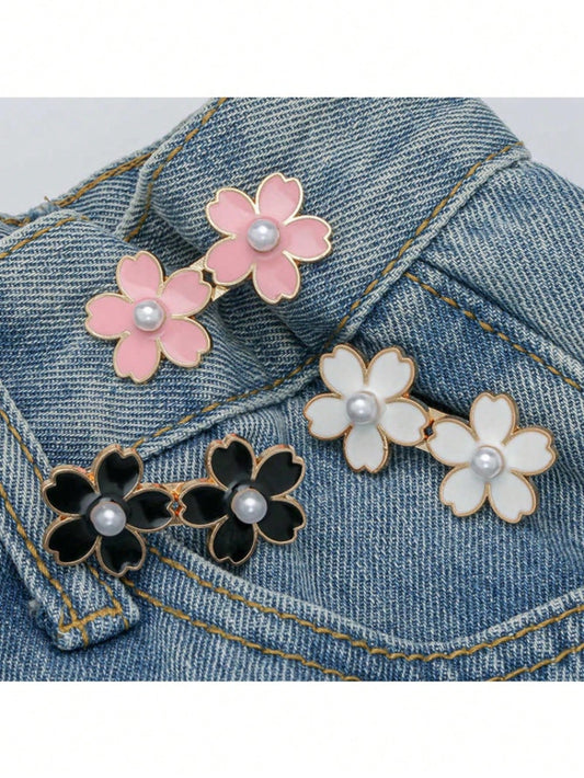 1/2 Pair Adjustable & Detachable Sakura Flower Waist Buttons, For Adjusting Waistline Of Jeans Or As Clothing Accessory, No Sewing Required