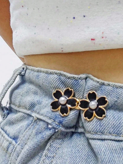 1/2 Pair Adjustable & Detachable Sakura Flower Waist Buttons, For Adjusting Waistline Of Jeans Or As Clothing Accessory, No Sewing Required