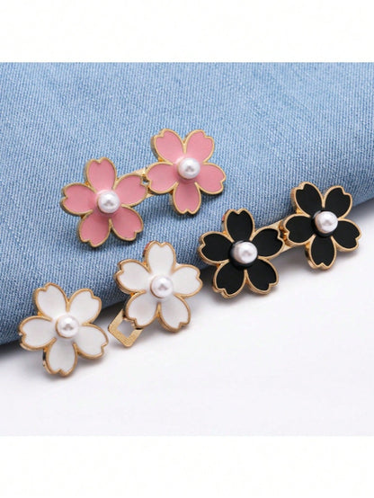 1/2 Pair Adjustable & Detachable Sakura Flower Waist Buttons, For Adjusting Waistline Of Jeans Or As Clothing Accessory, No Sewing Required