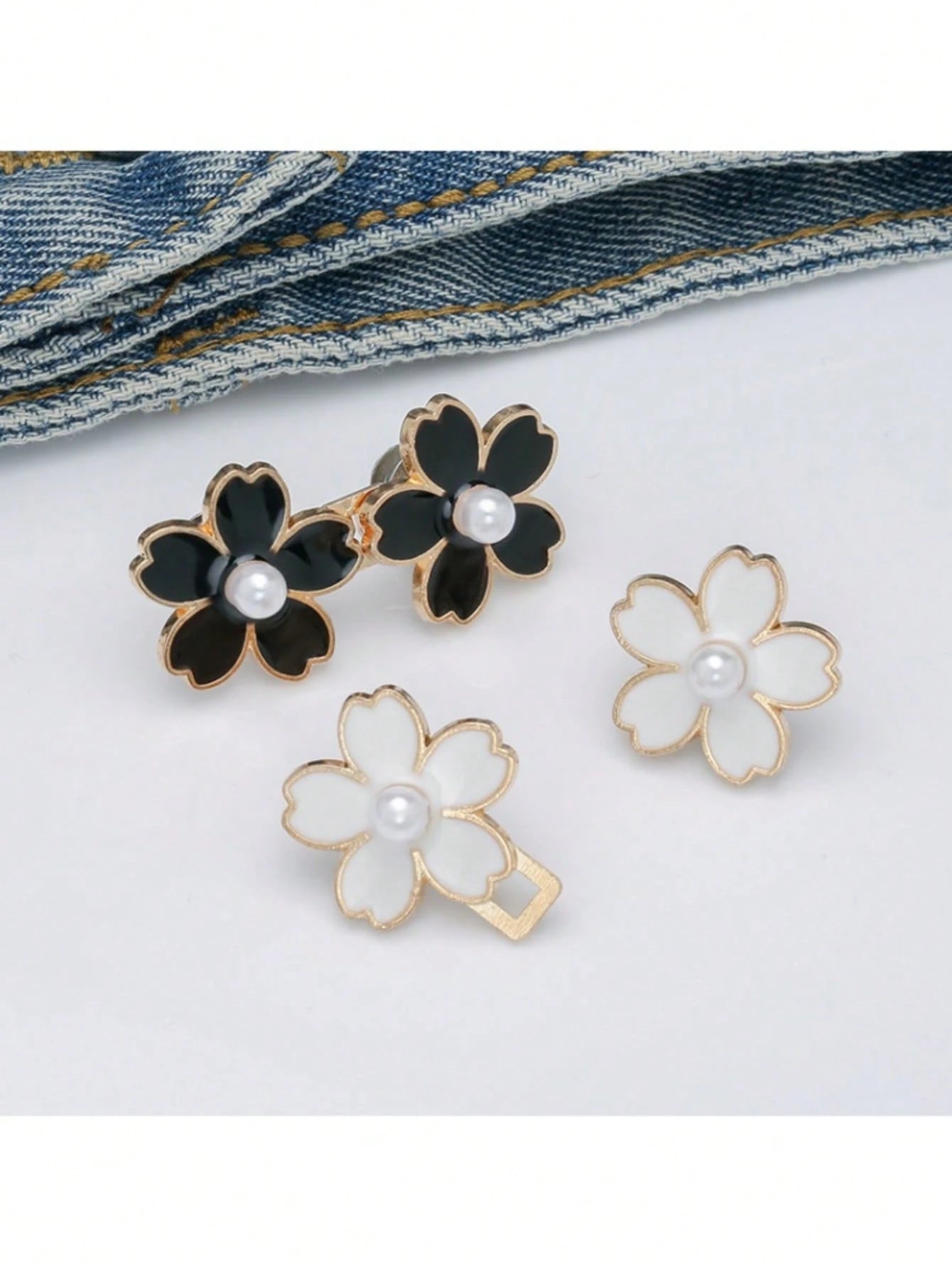 1/2 Pair Adjustable & Detachable Sakura Flower Waist Buttons, For Adjusting Waistline Of Jeans Or As Clothing Accessory, No Sewing Required