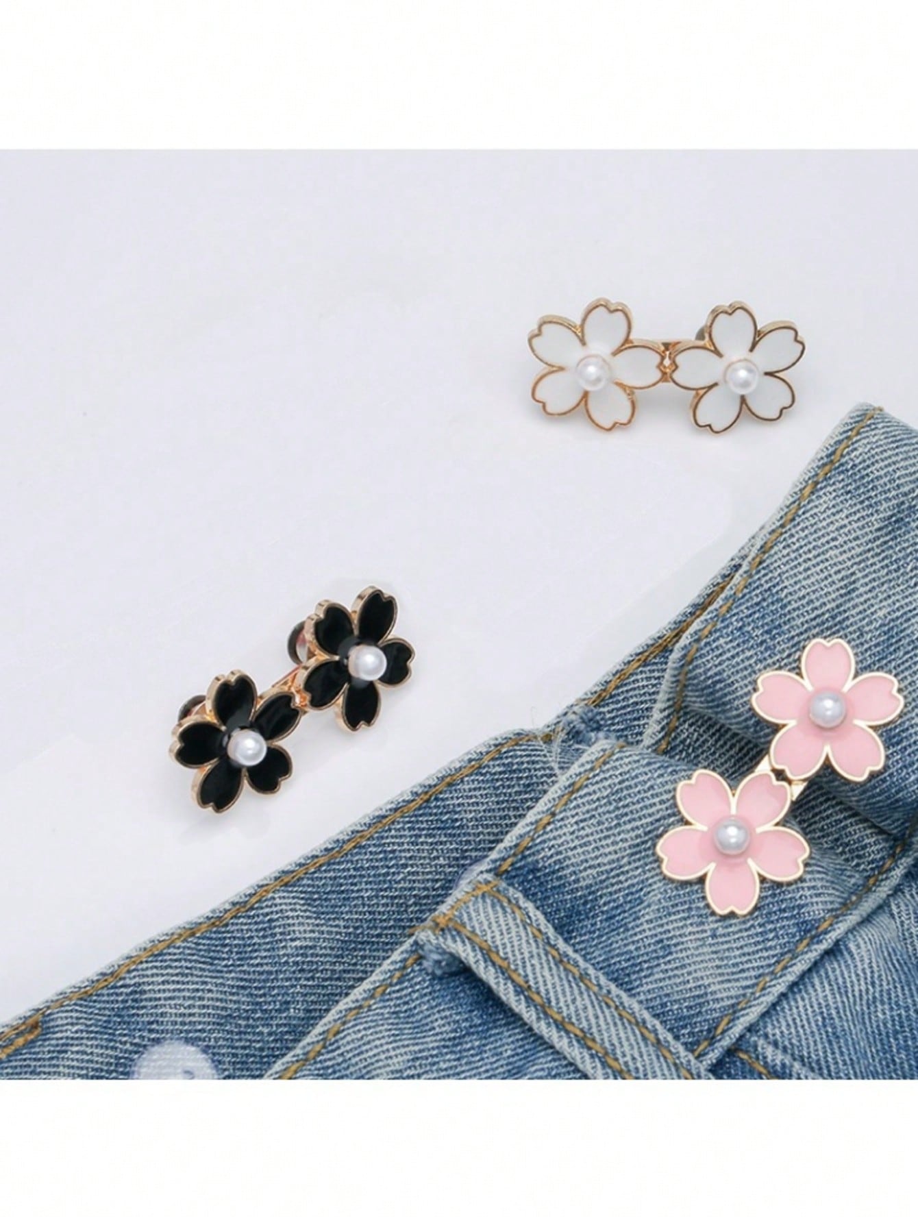 1/2 Pair Adjustable & Detachable Sakura Flower Waist Buttons, For Adjusting Waistline Of Jeans Or As Clothing Accessory, No Sewing Required