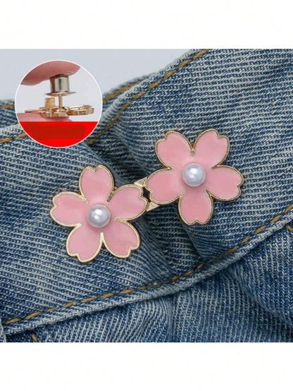 1/2 Pair Adjustable & Detachable Sakura Flower Waist Buttons, For Adjusting Waistline Of Jeans Or As Clothing Accessory, No Sewing Required
