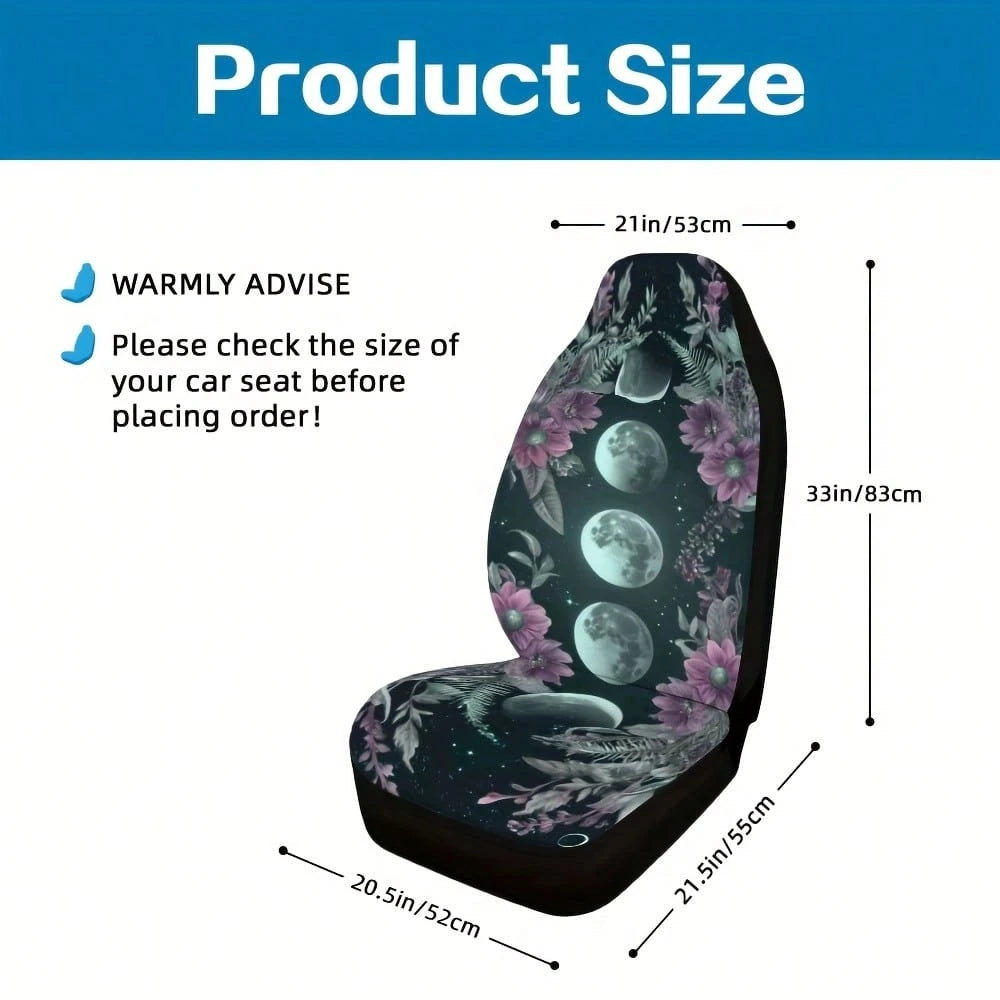 1/ 2 Pcs Moon Phase Floral Print Car Seat Covers, Breathable & Comfortable, Easy To Install & Clean, All-Around Seat Protection, Compatible With Most Vehicle Models, Celestial Boho Style, Automotive
