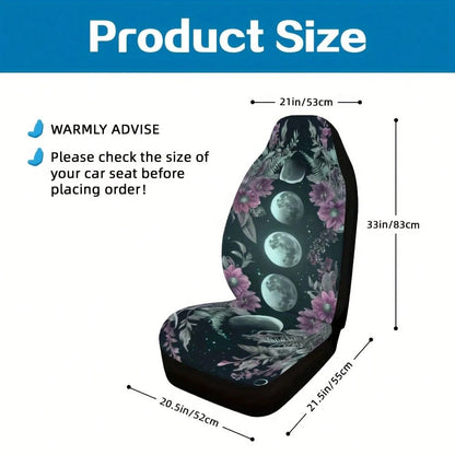 1/ 2 Pcs Moon Phase Floral Print Car Seat Covers, Breathable & Comfortable, Easy To Install & Clean, All-Around Seat Protection, Compatible With Most Vehicle Models, Celestial Boho Style, Automotive