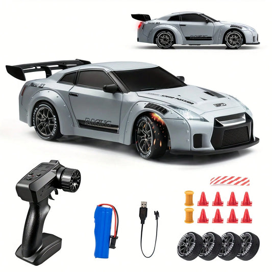 1:24 Remote Control Drift Car With LED Lights, High Speed Drift Racing Car Toy Gift For Boys And Girls, Grey