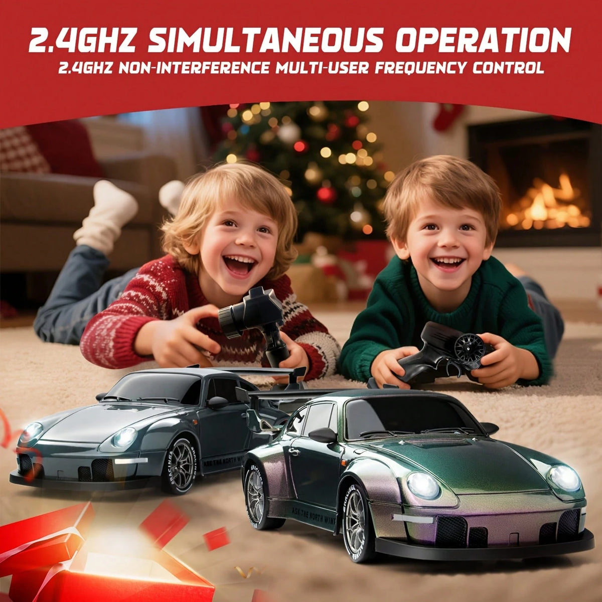 1:24 Remote Control Drift Car With LED Lights, High Speed Drift Racing Car Toy Gift For Boys And Girls, Grey