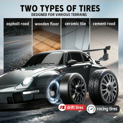 1:24 Remote Control Drift Car With LED Lights, High Speed Drift Racing Car Toy Gift For Boys And Girls, Grey